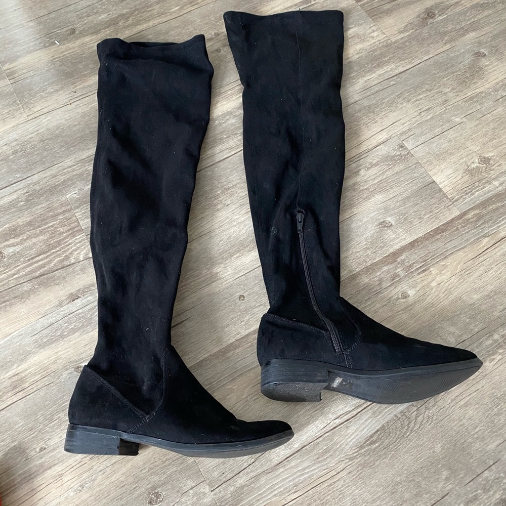 Also over the knee black suede boots